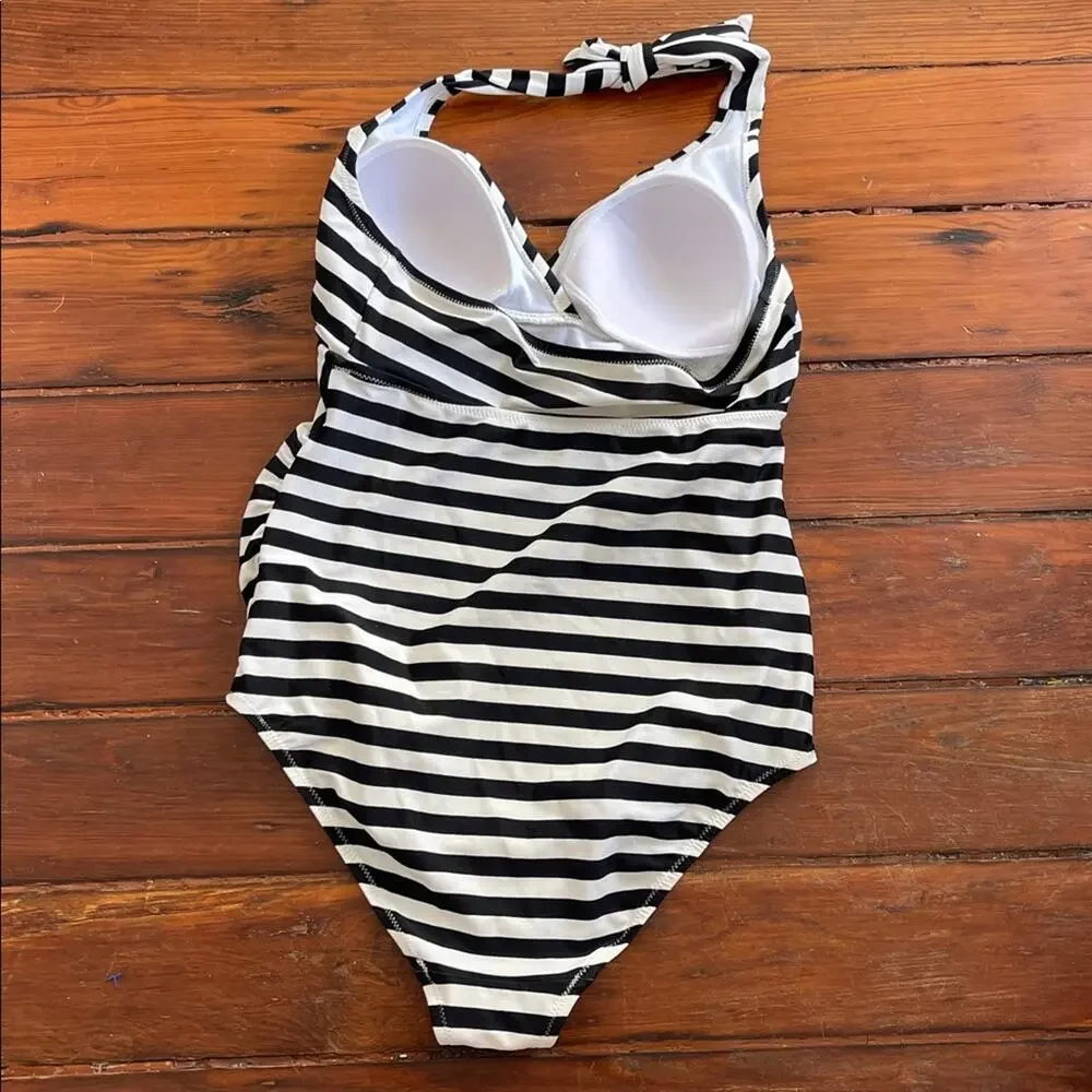 Motherhood striped V-neck maternity one piece swimsuit sz S